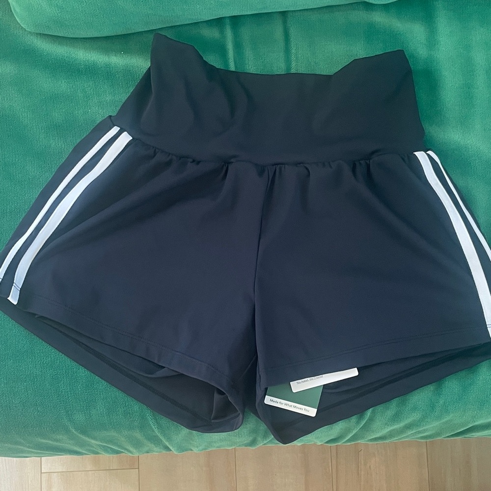 HALARA Navy Blue Athletic Shorts with White Stripes